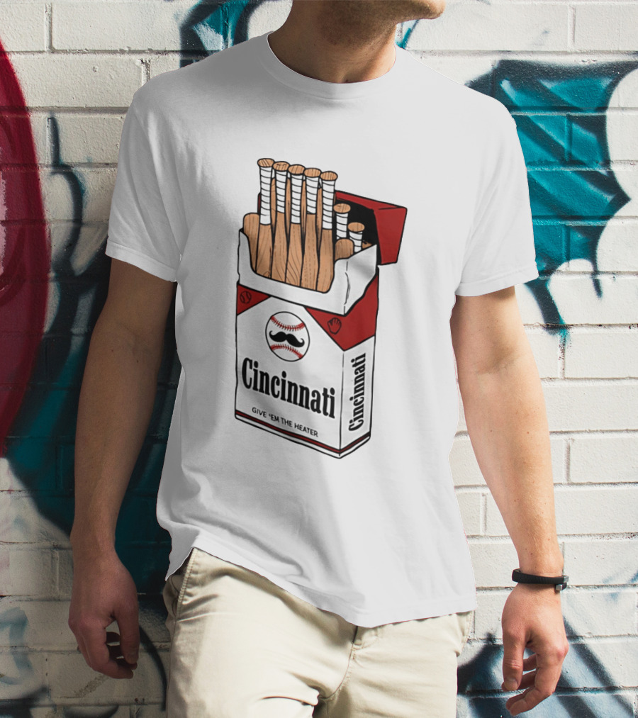 Cincinnati Reds Cincy Smokes Baseball Bat Pack Give 'em The Heater T-Shirt