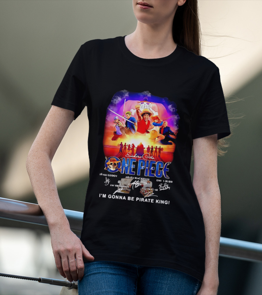 Euichiro Oda One Piece I'm Gonna Be Pirate King Luffy Cast Autographs T-Shirt