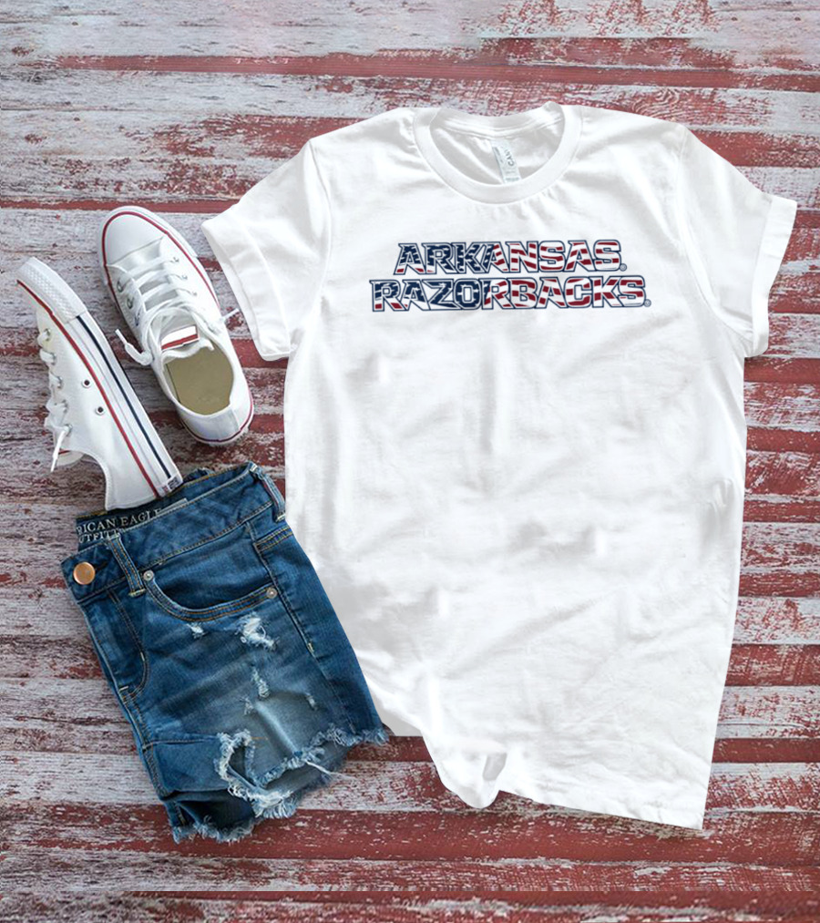 Arkansas Razorbacks Patriotic Wordmark Stack American Flag T-Shirt