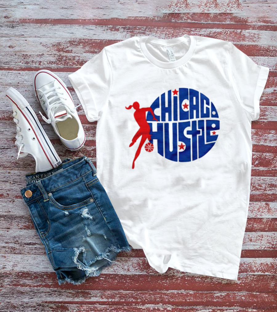 Chicago Hustle WPBL Basketball Red Player Blue Circle T-Shirt