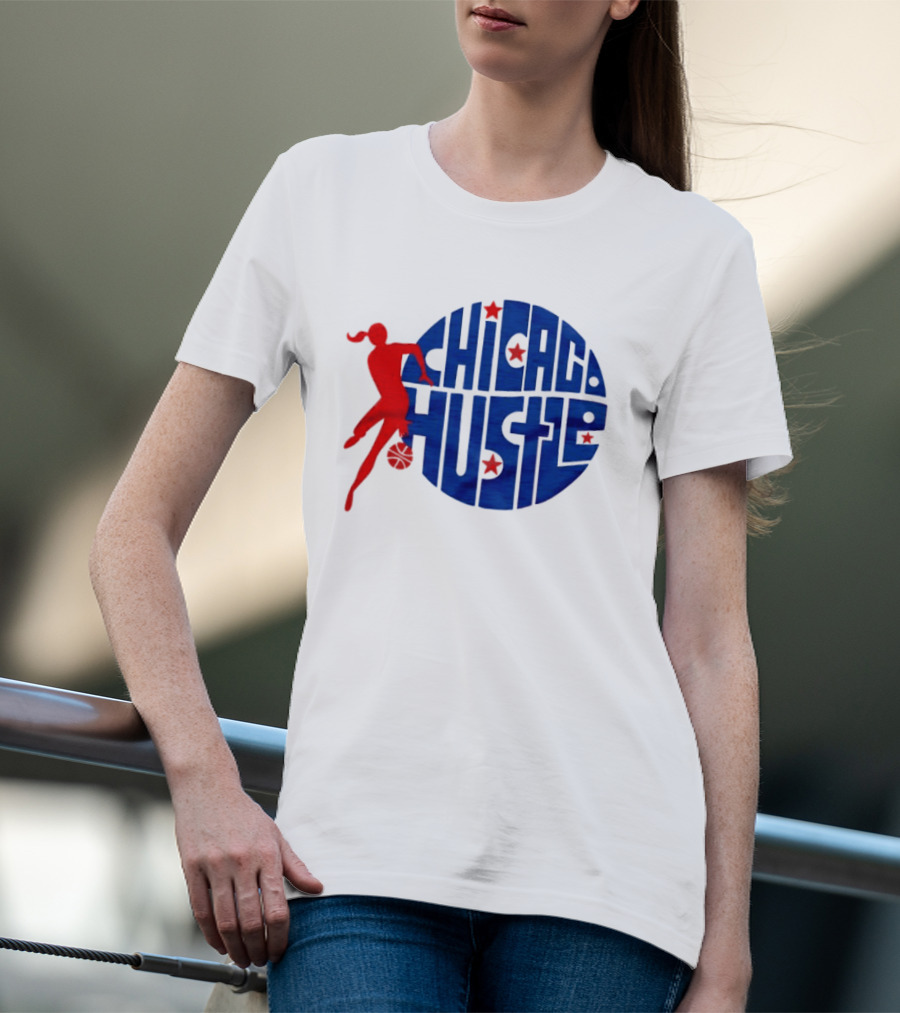 Chicago Hustle WPBL Basketball Red Player Blue Circle T-Shirt