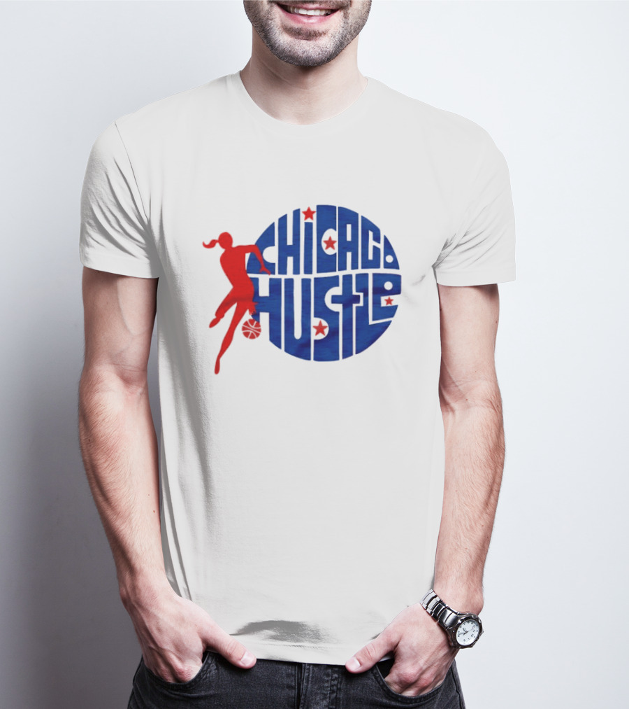 Chicago Hustle WPBL Basketball Red Player Blue Circle T-Shirt