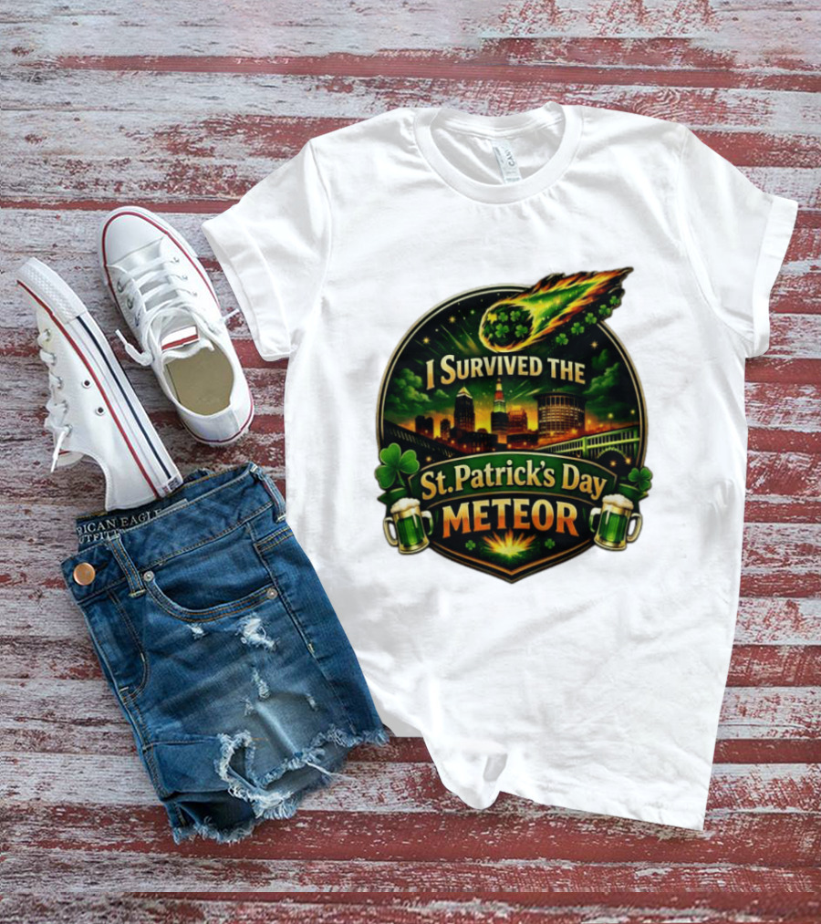 I Survived The St. Patrick's Day Meteor With Clover And Beer S T-Shirt