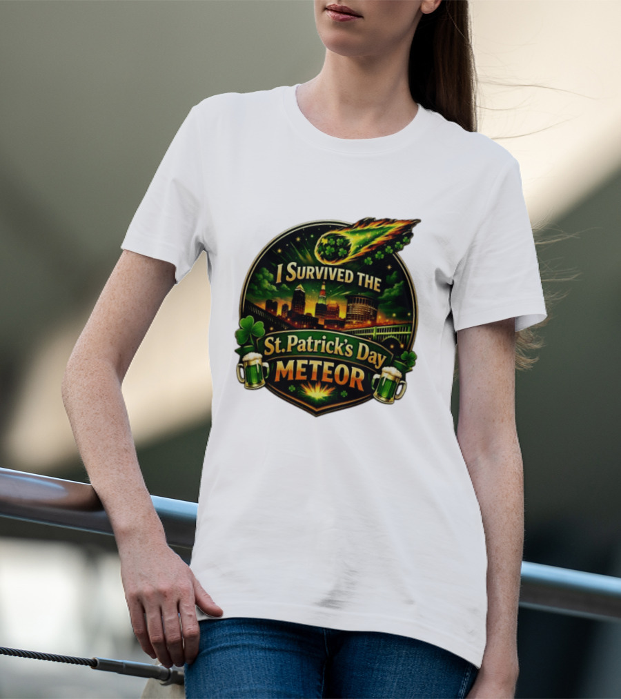 I Survived The St. Patrick's Day Meteor With Clover And Beer S T-Shirt