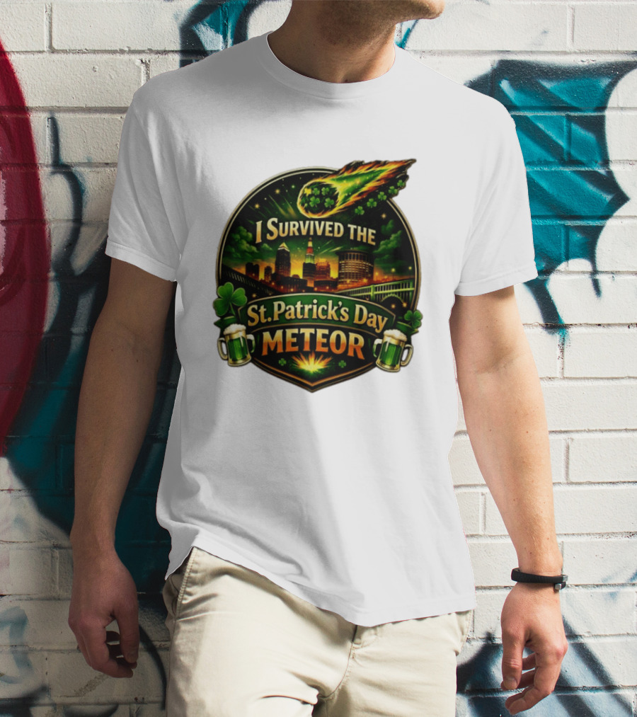 I Survived The St. Patrick's Day Meteor With Clover And Beer S T-Shirt