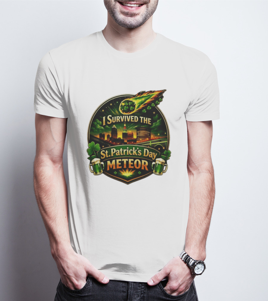 I Survived The St. Patrick's Day Meteor With Clover And Beer S T-Shirt