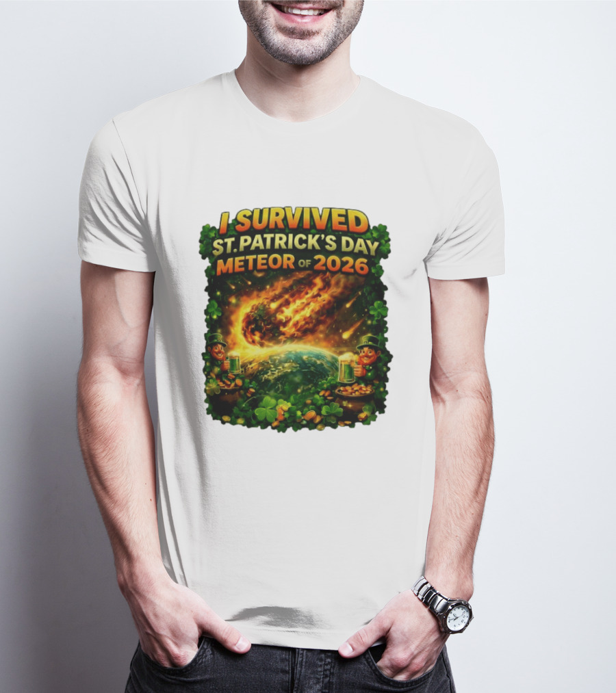 I Survived St. Patrick's Day Meteor Of 2026 Leprechaun Shamrock Adventure T-Shirt
