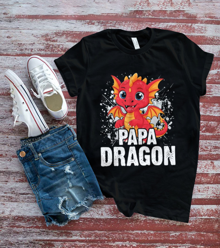 Papa Dragon Cartoon Family Matching Dad Father T-Shirt