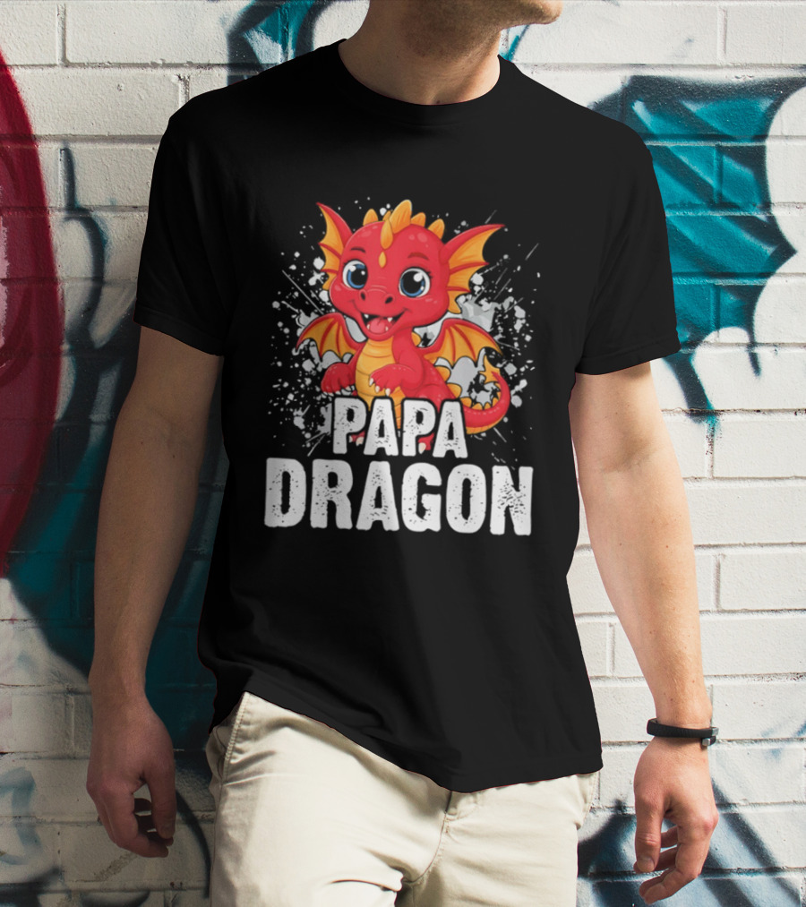 Papa Dragon Cartoon Family Matching Dad Father T-Shirt