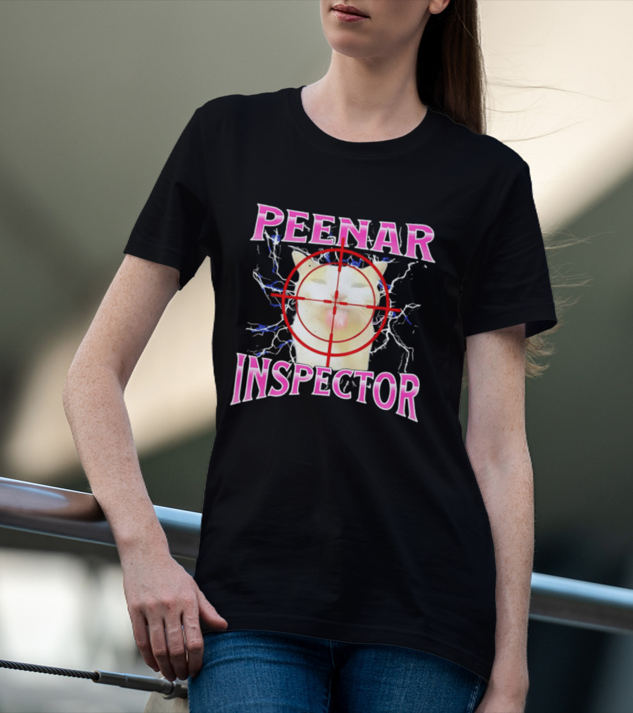 Peenar Inspector Cat Meme With Target Crosshair And Lightning Effects T-Shirt