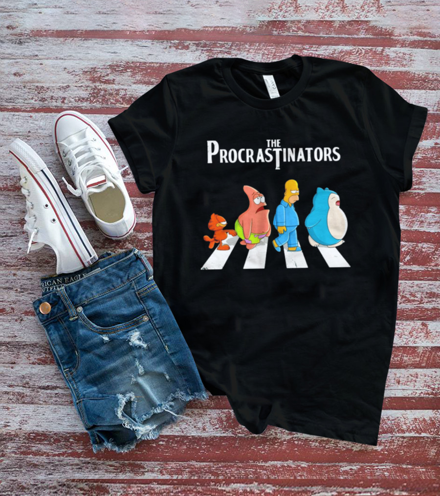 The Procrastinators Cartoon Abbey Road Parody With Iconic Characters Crossing T-Shirt