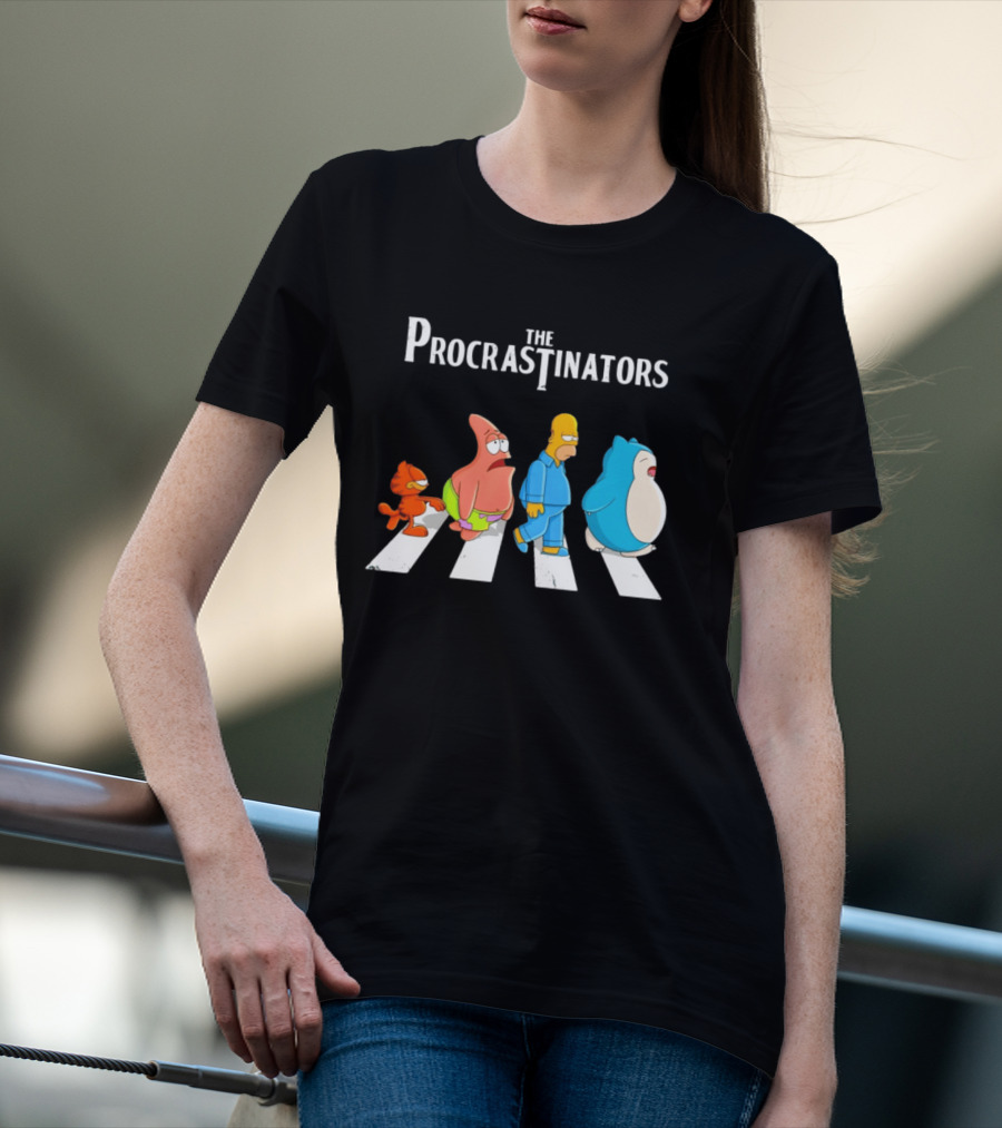 The Procrastinators Cartoon Abbey Road Parody With Iconic Characters Crossing T-Shirt