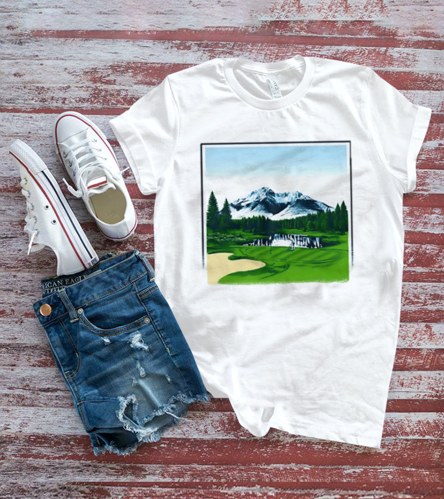 Golf Course Mountain Landscape Scenic Nature Forest Greenery Snowcapped Peaks T-Shirt