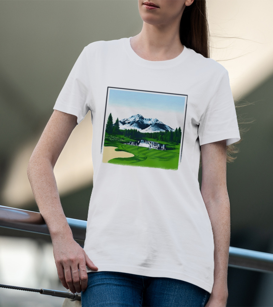 Golf Course Mountain Landscape Scenic Nature Forest Greenery Snowcapped Peaks T-Shirt