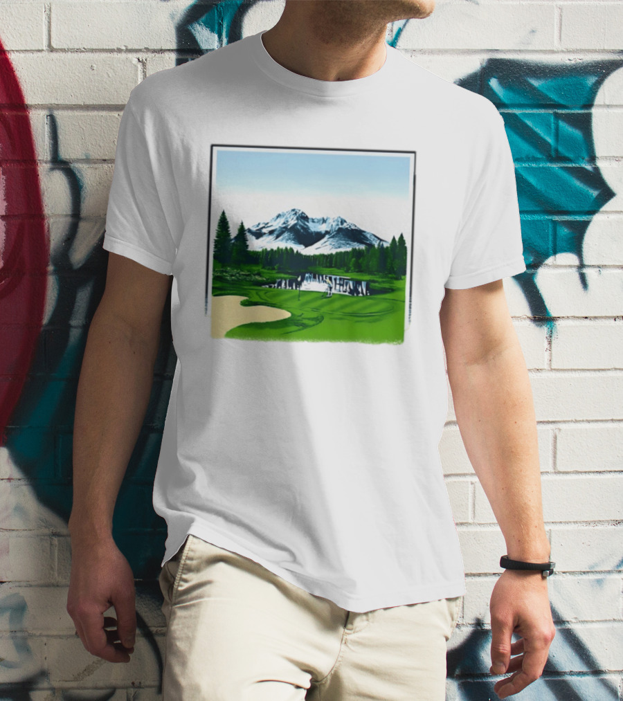 Golf Course Mountain Landscape Scenic Nature Forest Greenery Snowcapped Peaks T-Shirt