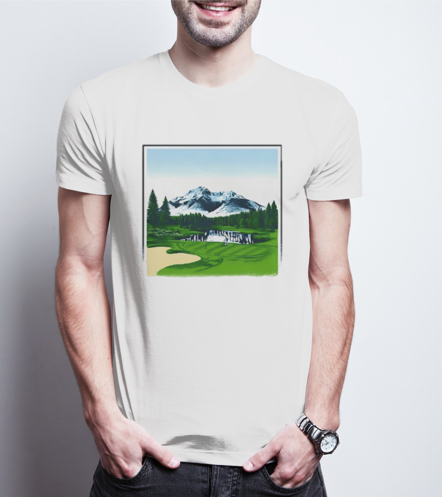 Golf Course Mountain Landscape Scenic Nature Forest Greenery Snowcapped Peaks T-Shirt