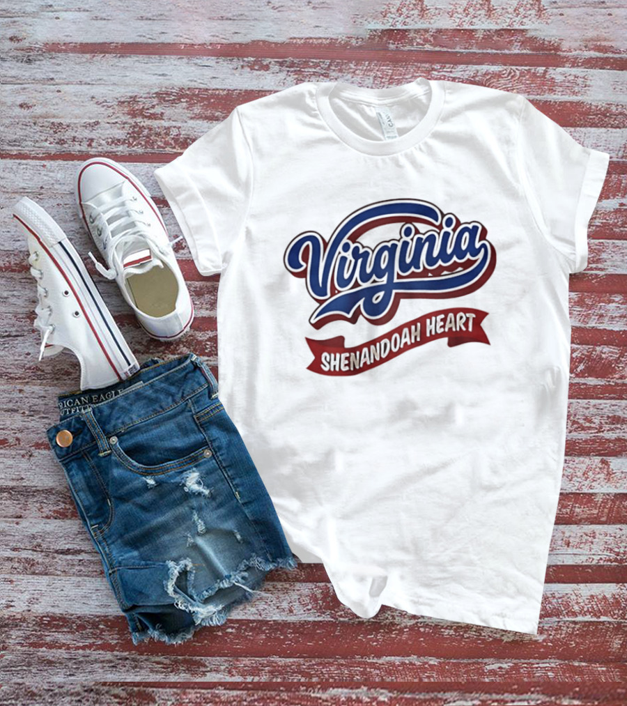 Virginia Shenandoah Heart Vintage Style Script And Ribbon T-Shirt
