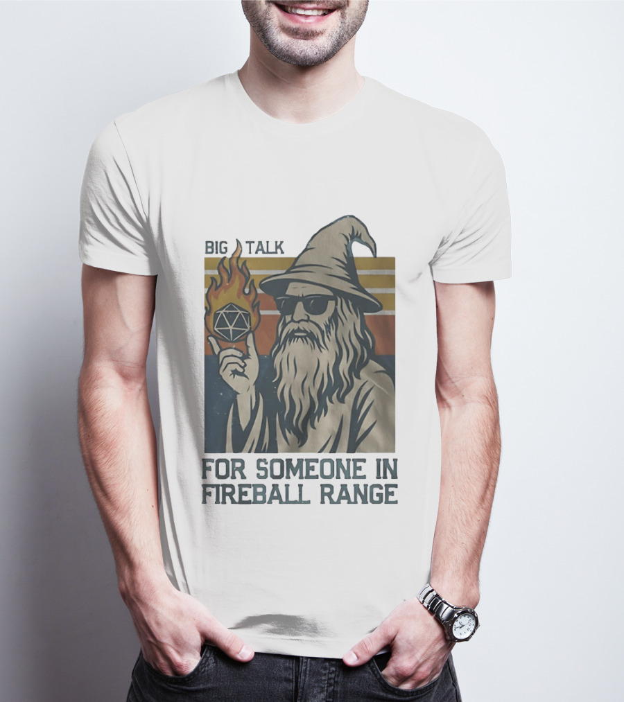 Big Talk Wizard Holding Math Rocks Fireball Range Dungeons And Dragons T-Shirt