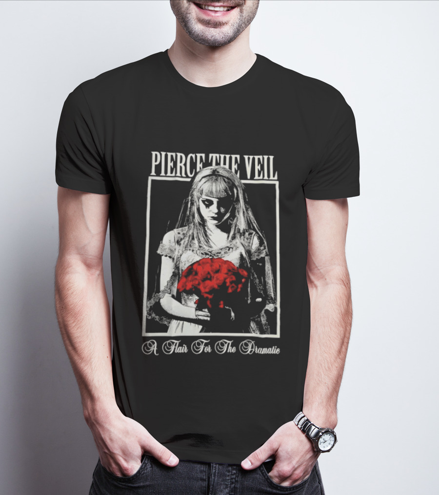 Pierce The Veil A Flair For The Dramatic Bride With Red Flowers T-Shirt