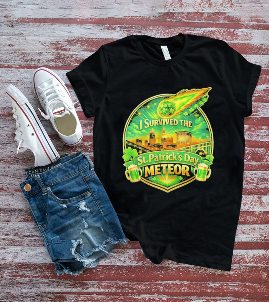 I Survived The St Patrick's Day Meteor 2026 Cityscape And Cloverburst T-Shirt