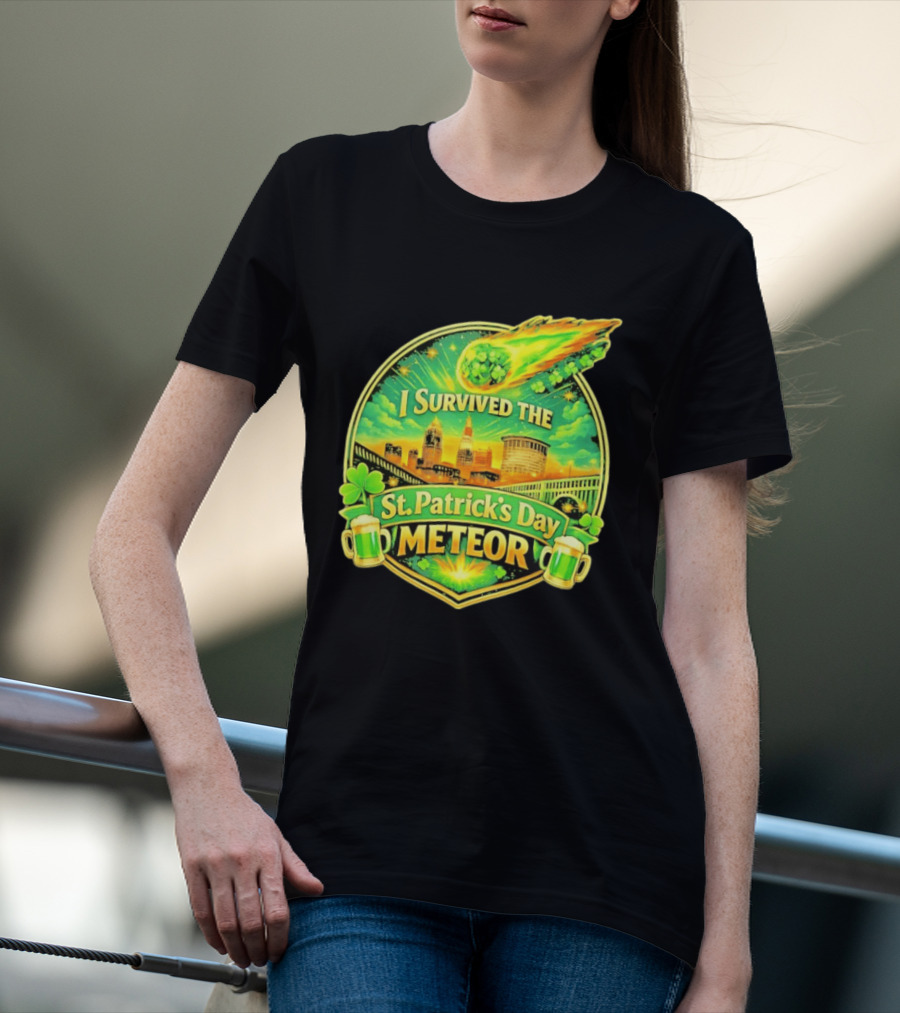I Survived The St Patrick's Day Meteor 2026 Cityscape And Cloverburst T-Shirt