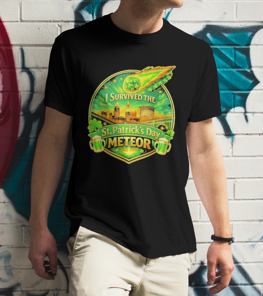 I Survived The St Patrick's Day Meteor 2026 Cityscape And Cloverburst T-Shirt