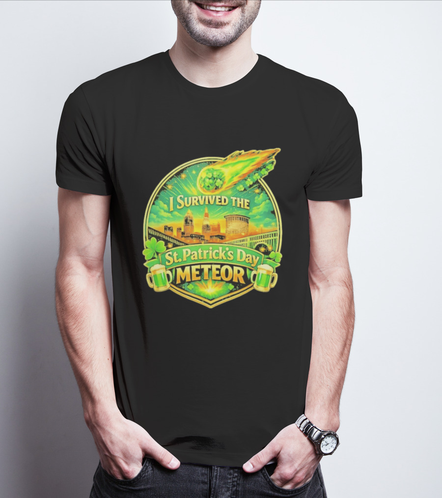 I Survived The St Patrick's Day Meteor 2026 Cityscape And Cloverburst T-Shirt