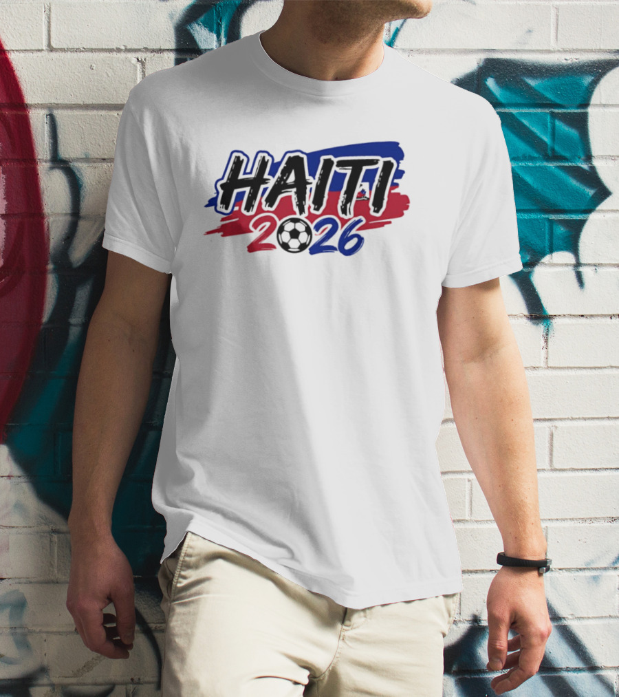 Haiti 2026 Soccer Emblem With Red And Blue Brush Strokes T-Shirt