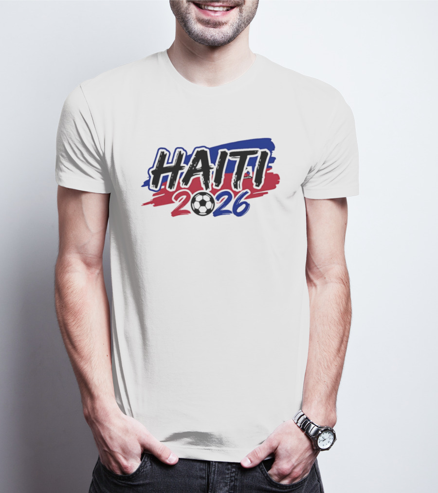 Haiti 2026 Soccer Emblem With Red And Blue Brush Strokes T-Shirt