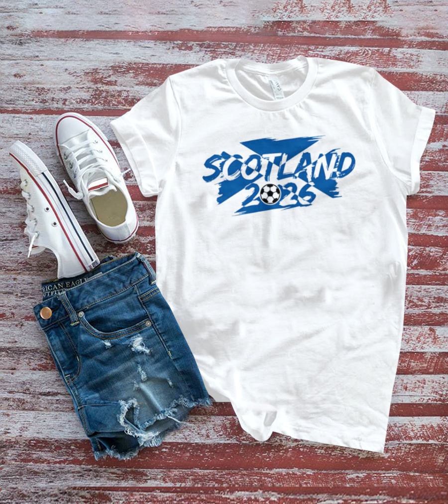 Scotland 2026 Soccer Emblem With Blue Brushstroke T-Shirt