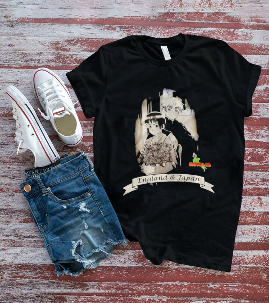 Hetalia Axis Powers England & Japan Anime Characters Roses T-Shirt