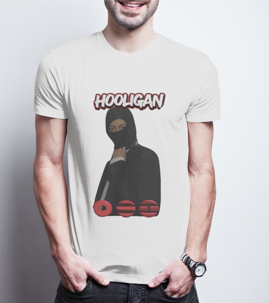 Hooligan Masked Style With BTS Concert Red Accents T-Shirt