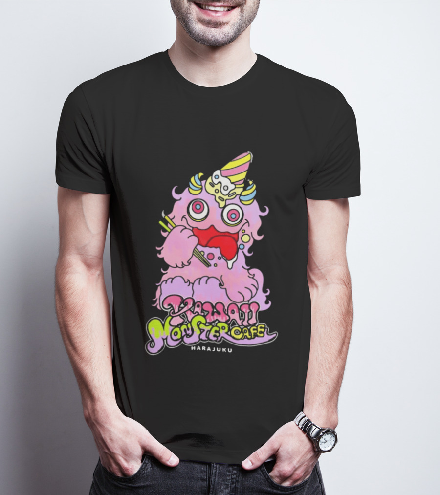 Kawaii Monster Cafe Harajuku Pink Fluffy Creature Fun T-Shirt