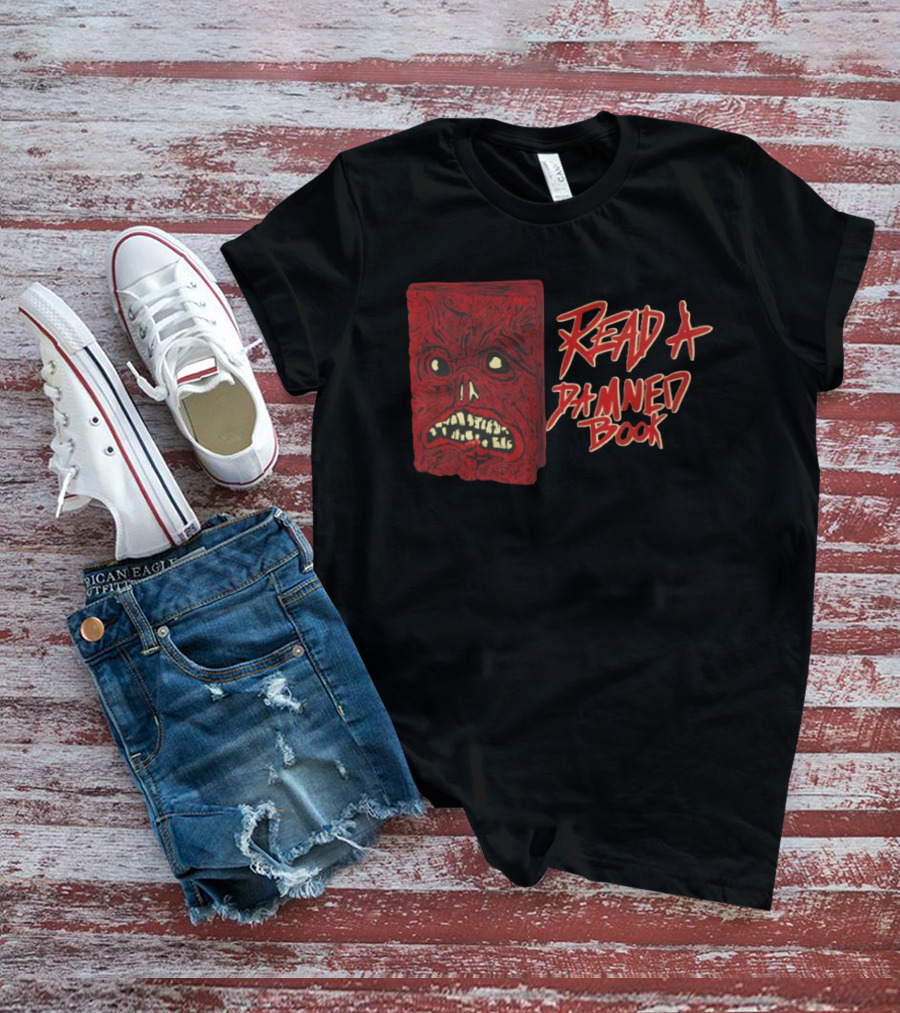Read A Damned Book Creepy Red Monster Face T-Shirt