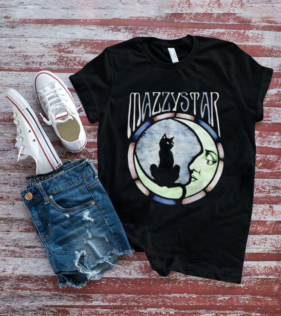 Mazzy Star Black Cat Moon Stained Glass Crescent Moon T-Shirt