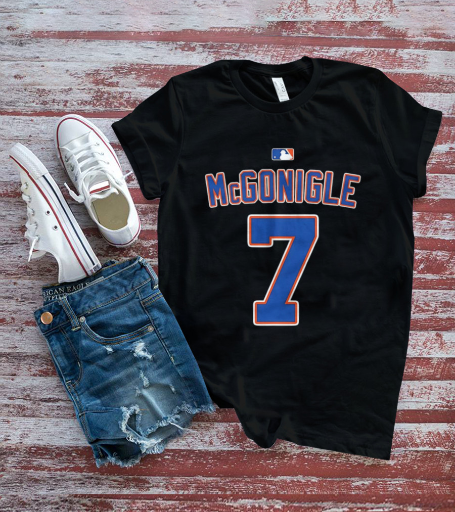 MLB McGonigle 7 Major League Baseball Logo Blue Red White T-Shirt