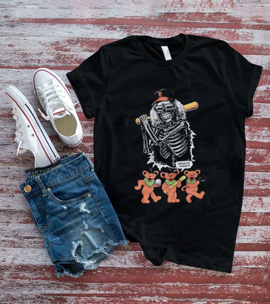 The Skeleton Factory Giant Deadhead With Dancing Bears Baseball T-Shirt