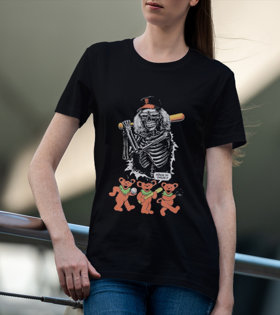 The Skeleton Factory Giant Deadhead With Dancing Bears Baseball T-Shirt