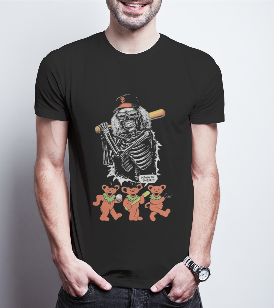 The Skeleton Factory Giant Deadhead With Dancing Bears Baseball T-Shirt