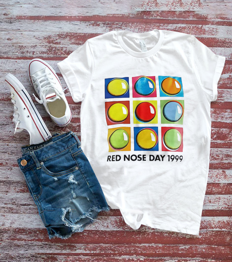 Red Nose Day 1999 Colorful Circular Pop Art Squares T-Shirt