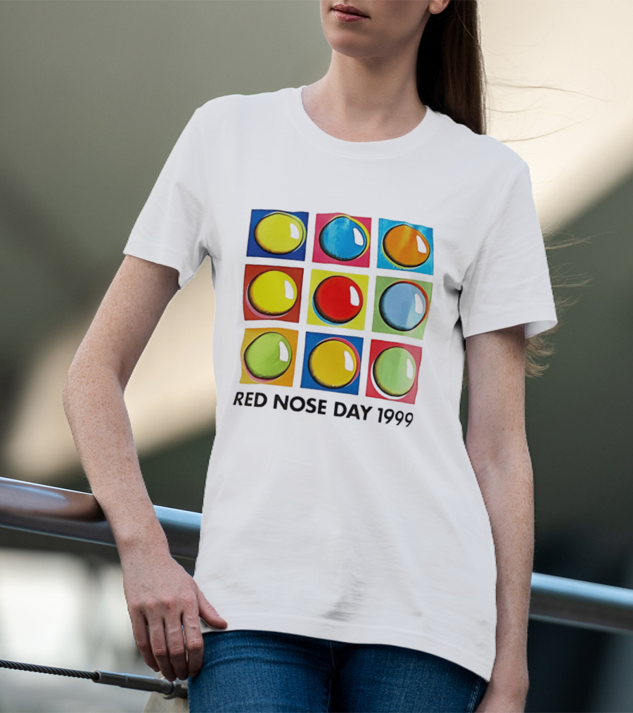 Red Nose Day 1999 Colorful Circular Pop Art Squares T-Shirt