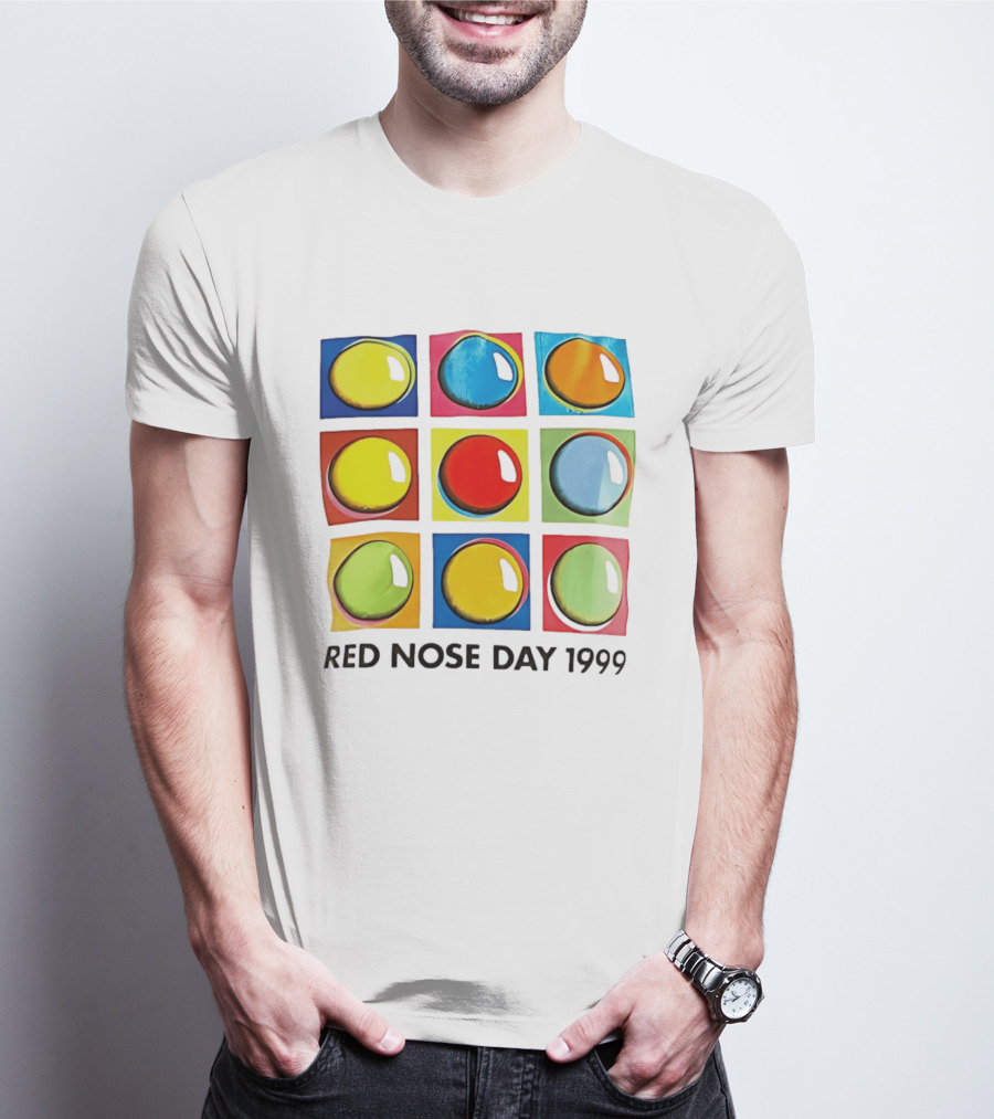 Red Nose Day 1999 Colorful Circular Pop Art Squares T-Shirt