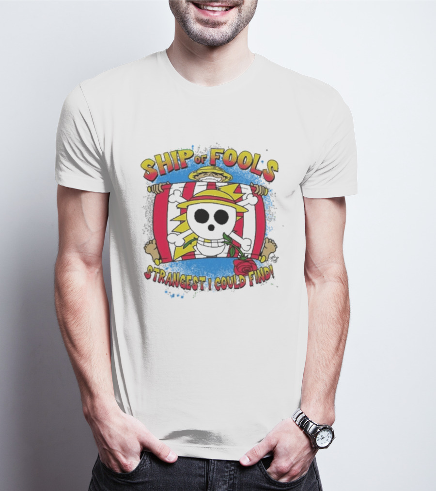 Ship Of Fools Strangest I Could Find Skeleton Straw Hat Rose T-Shirt