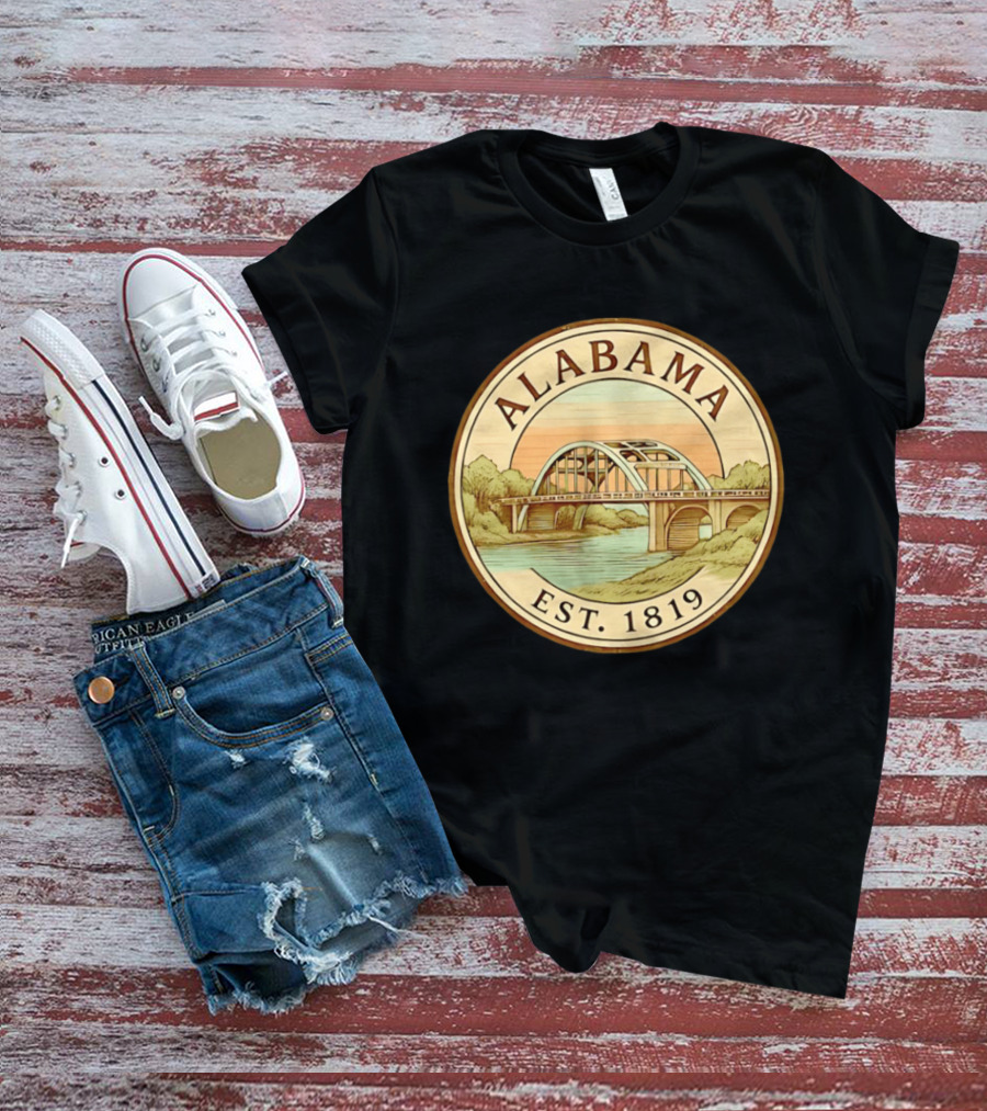 Alabama Bridge Art Est 1819 Vintage Circle T-Shirt