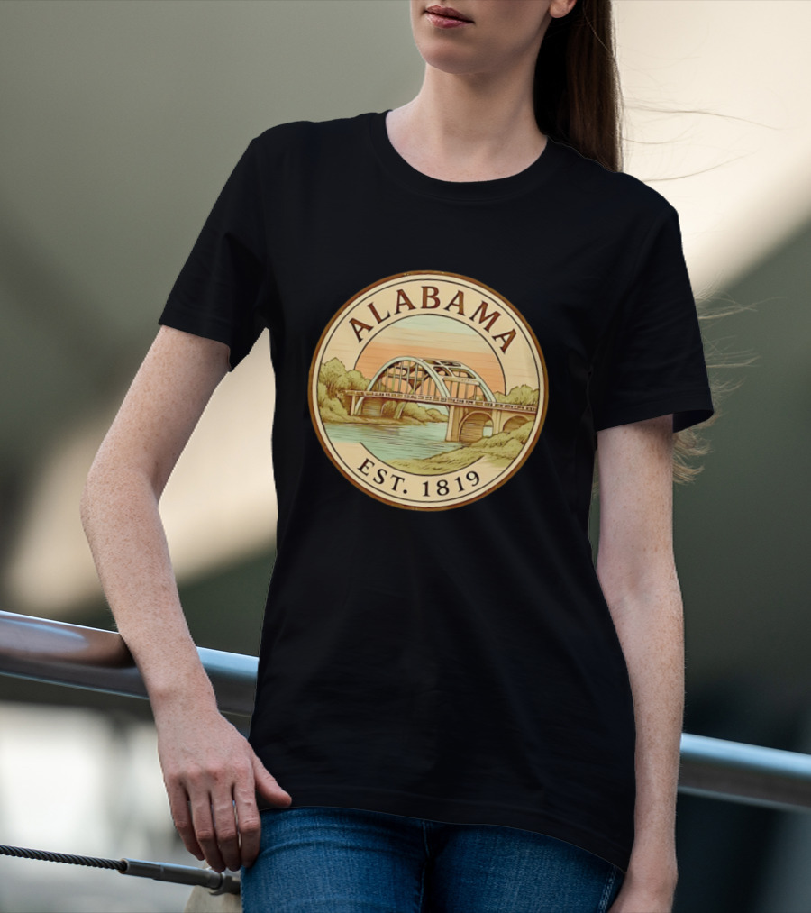 Alabama Bridge Art Est 1819 Vintage Circle T-Shirt