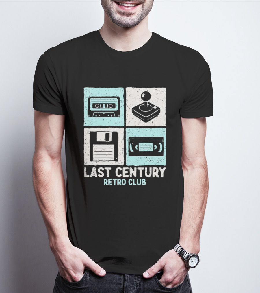 Last Century Retro Club Cassette Tape Joystick Floppy Disk Video Tape T-Shirt