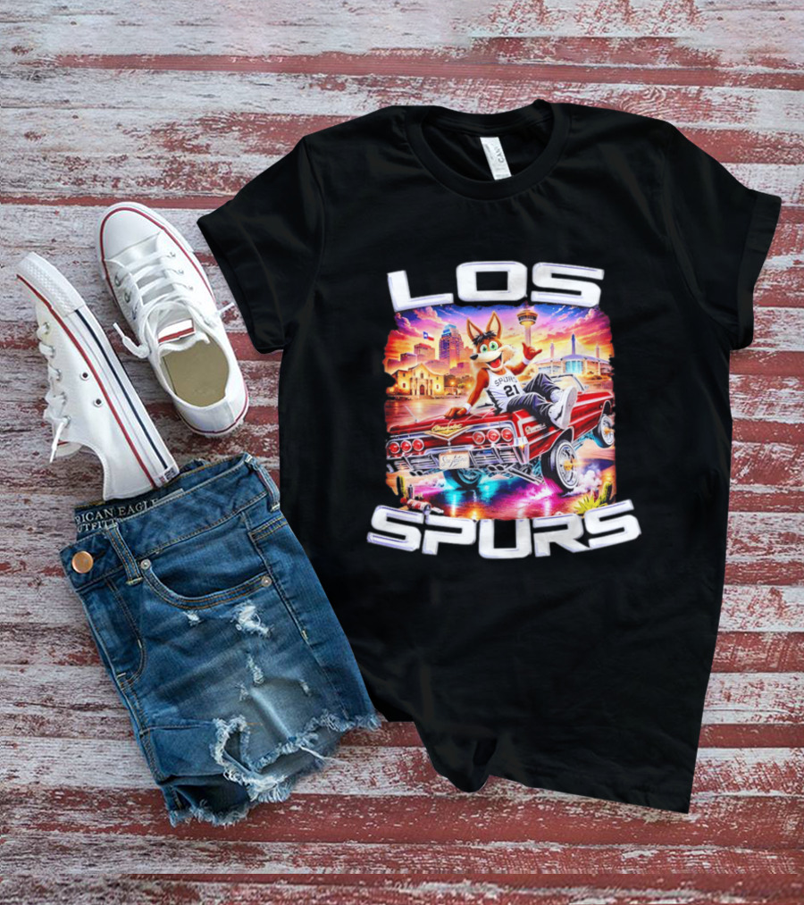 Los Spurs Coyote 21 LowRider San Antonio Skyline T-Shirt