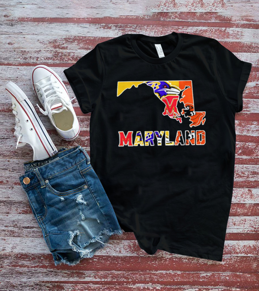Maryland Ravens Terps State Map Sports Team Collage T-Shirt