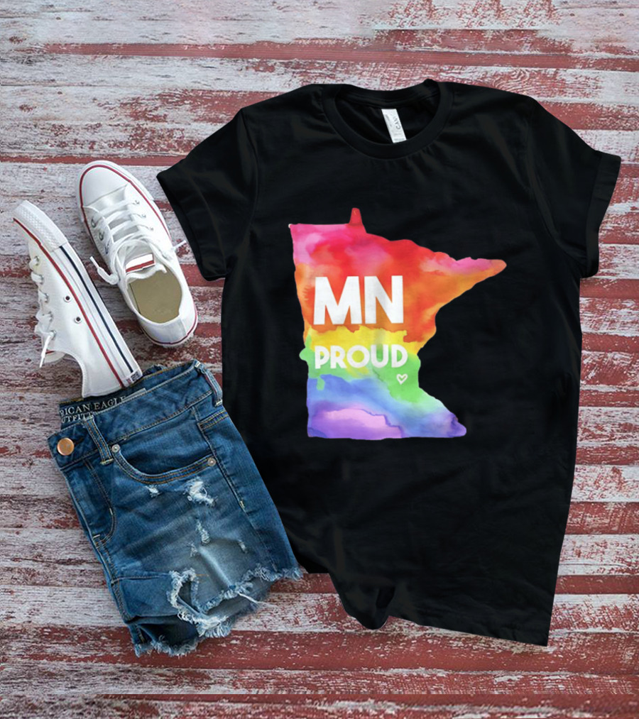 MN Proud Rainbow Heart Minnesota Map T-Shirt
