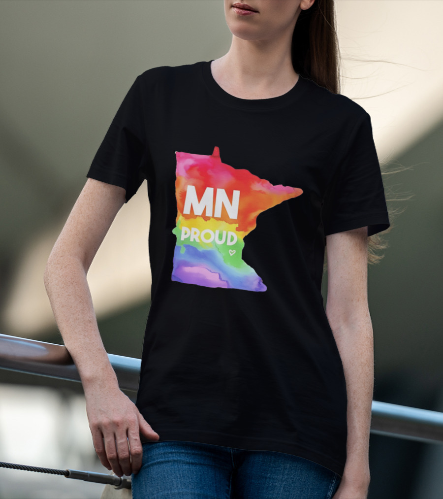 MN Proud Rainbow Heart Minnesota Map T-Shirt
